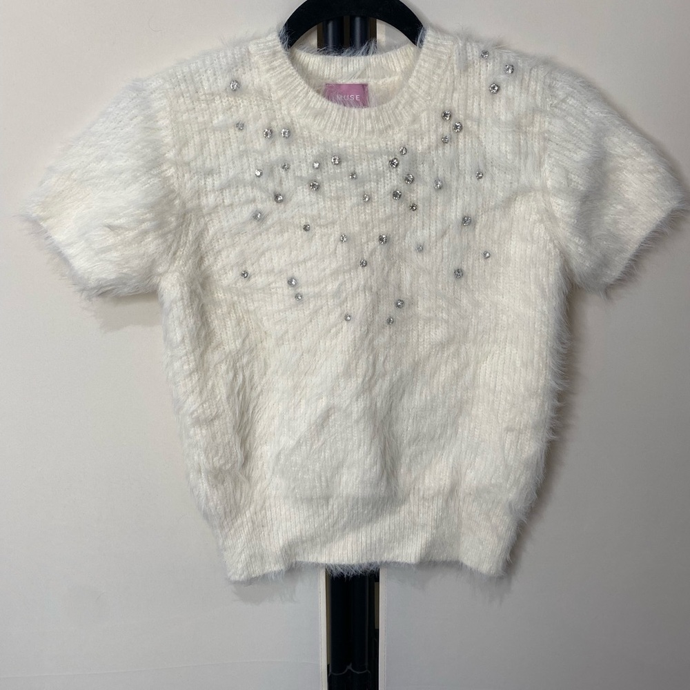 White Fuzzy Top with Embellishments